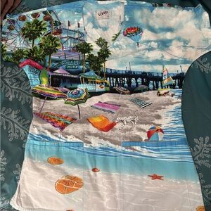 Smart Scrubs beach scene Blue and White Top